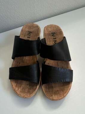 Korks Cook 17 Wedge Sandals Size 38 Black Leather